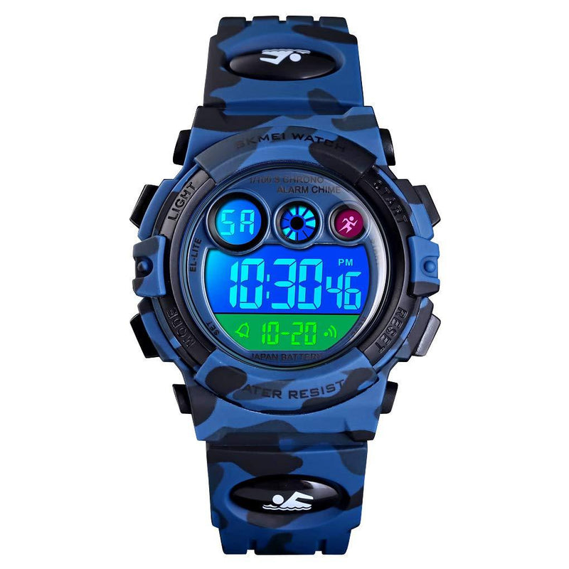 Tephea Kids Watch Digital Watch Boys Military Colorful LED Display Waterproof Sports Watches for Kids with Alarm Stopwatch Dark Blue