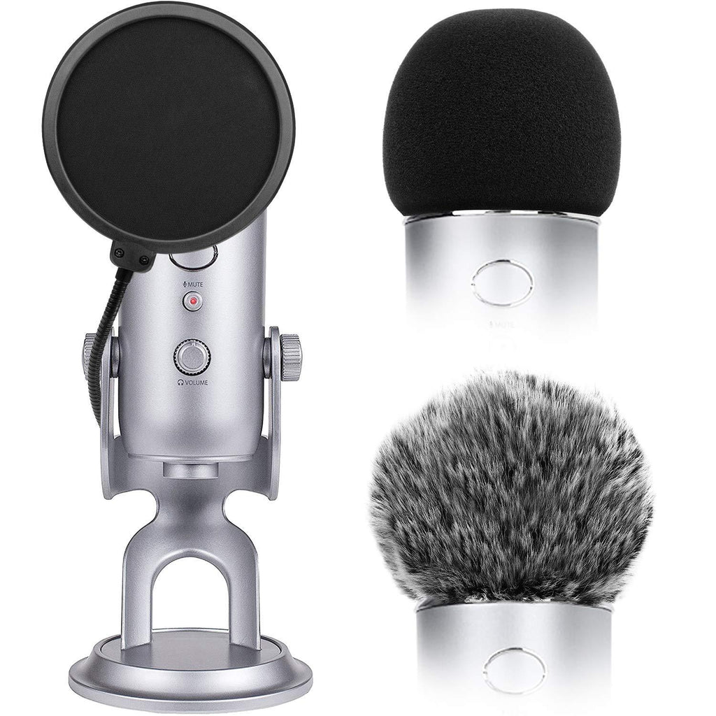 [AUSTRALIA] - Microphone Cover with Pop Filter, 3 in 1 Mic Furry Windscreen Microphone Foam Cover Pop Filter Compatible with Blue Yeti and Yeti Pro Condenser by ChromLives, Combo 3Pack 