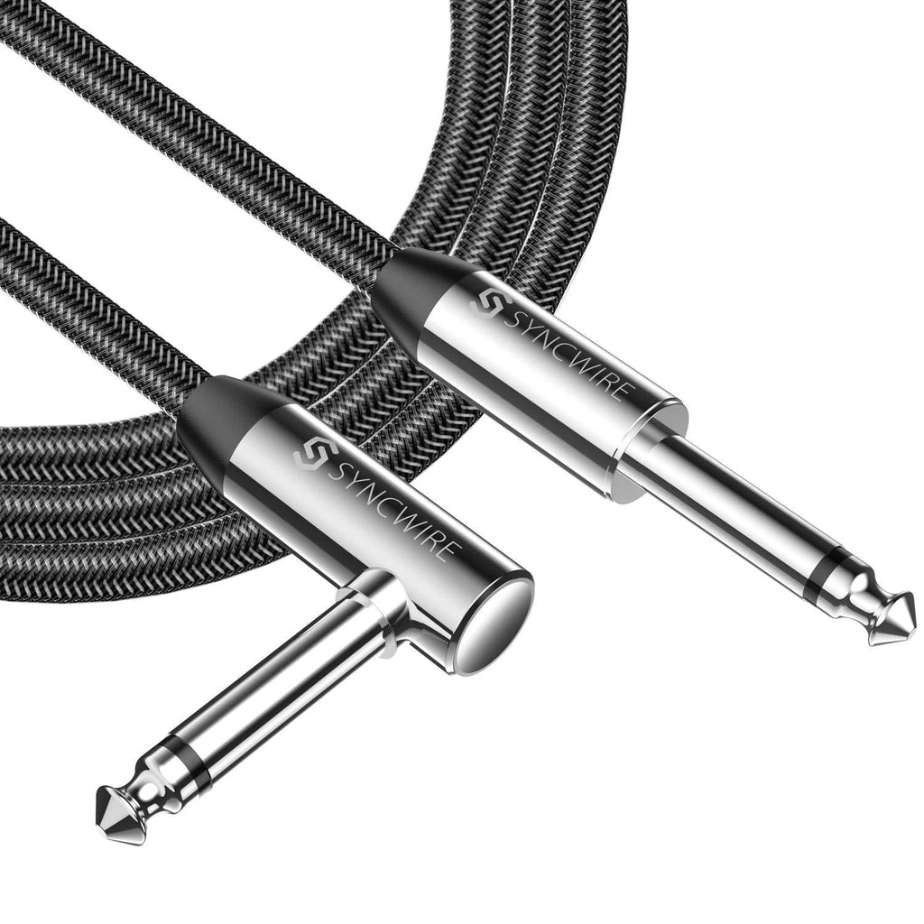 [AUSTRALIA] - Syncwire Professional Guitar Lead 6M/19.68ft, 6.35mm 1/4" Right Angled Jack Nylon Braided Guitar Instrument Cable for Electric Guitar, Bass, Amp, Keyboard, Mandolin, Mixing Desks - STR/ANG - Black 20ft/6m 