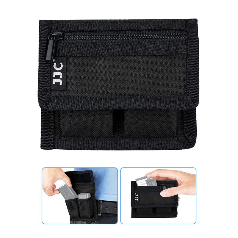 (3 Pockets) DSLR Battery and Memory Card Holder Pouch,Camera Battery and SD CF XQD Card Storage Case for AA Battery and LP-E6 LP-E10 LP-E12 LP-E17 EN-EL14 EN-EL15 NP-FW50 NP-F550 NP-FZ100 Battery 2 Battery Slots + 1 Zipped Pockets