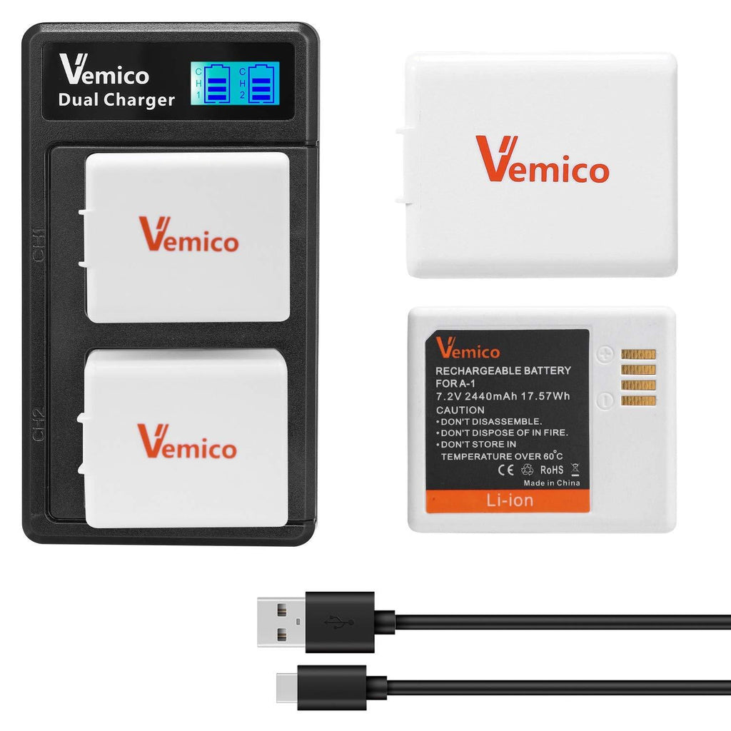 Vemico Arlo Pro 2 Battery Charger Kit 2 X 2440mAh Rechargeable Batteries and 2 Channel LCD Charger Type-C USB Cable Pack Repalcement Battery for Arlo Pro, Pro 2 (VMA4400) 2*Batteries+1*Charger(Black)