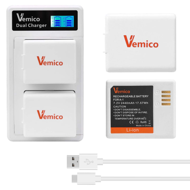 Vemico Arlo Pro 2 Battery Charger Kit 2 X 2440mAh Rechargeable Batteries and 2 Channel LCD Charger Type-C USB Cable Pack Replacement Battery for Arlo Pro, Pro 2 (VMA4400) 2*Batteries+1*Charger(White)