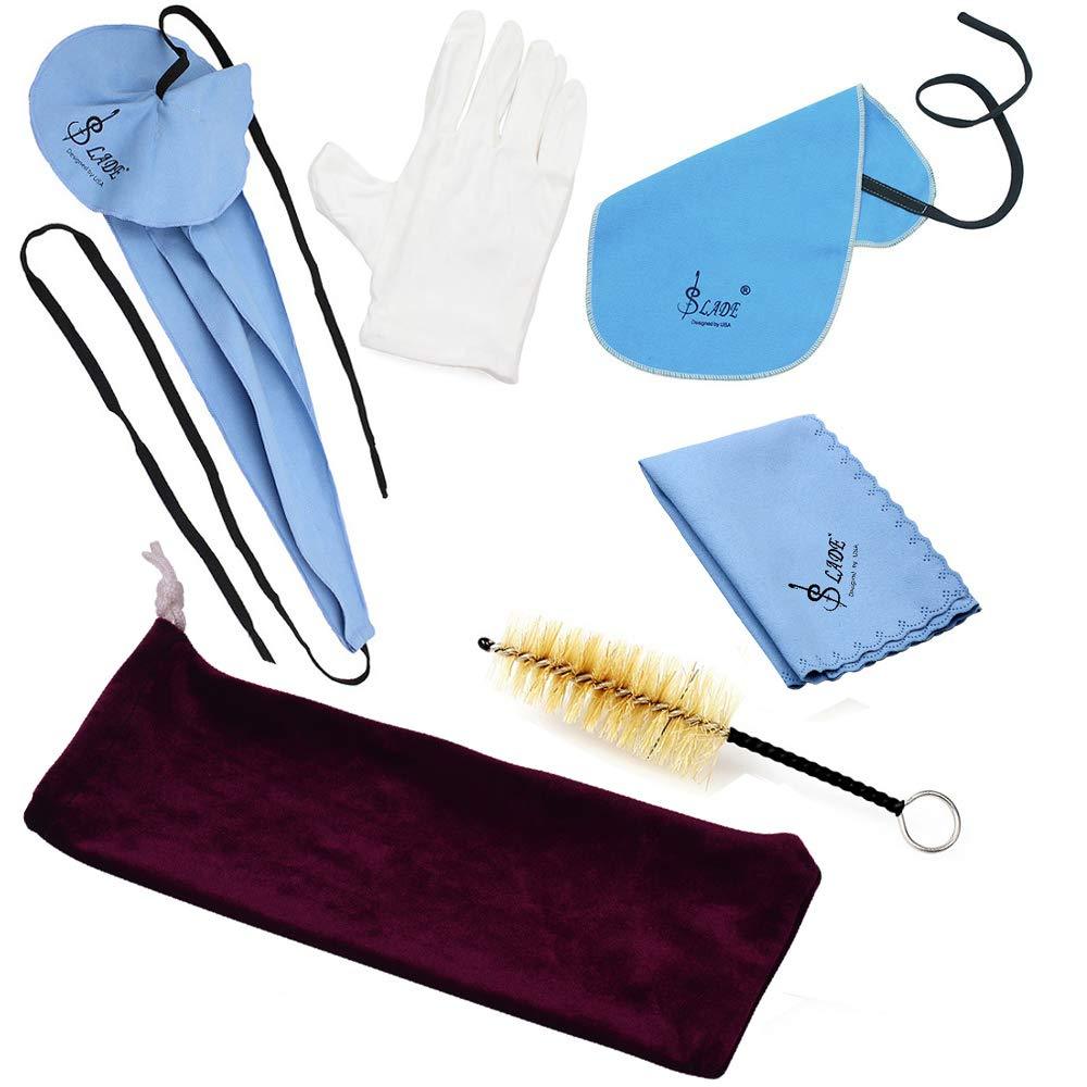 Mowind Saxophone Sax Cleaning Tool Mouthpiece Brush Cleaning Cloth Gloves Cleaning Kit 5-in-1 with Bag