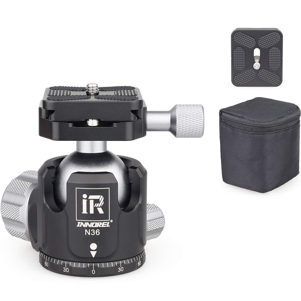 Low Profile Tripod Ball Head-INNOREL N36, Panoramic CNC Metal Camera Tripod Ball Head with Two 1/4" Screw Arca Swiss Quick Release Plates for Tripod,Monopod,DSLR,Camcorder, Max Load 44lbs/20kg