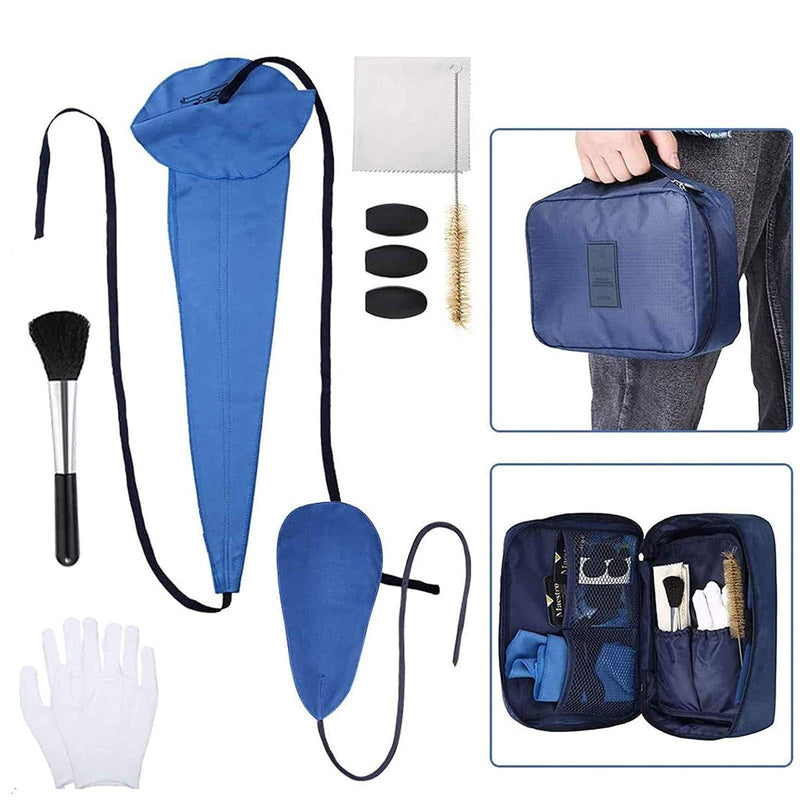 13PCS Saxophone Cleaning Kit with Bag for Flute,Alto Sax,Clarinet Instruments Cleaning Accessories Includes Cleaning Cloth,Mouthpiece Brush,Thumb Rest Cushion Blue