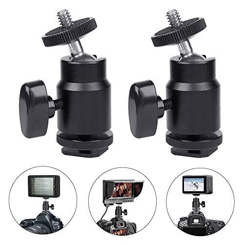 MAEXUS Hot Shoe Mount Adapter 1/4" Thread Mini Ball Head Ring Light Adapter for Cameras Camcorders Smartphone Microphone Gopro Canon LED Video Light Video Monitor Tripod Monopod (2 Pcs) 2pcs