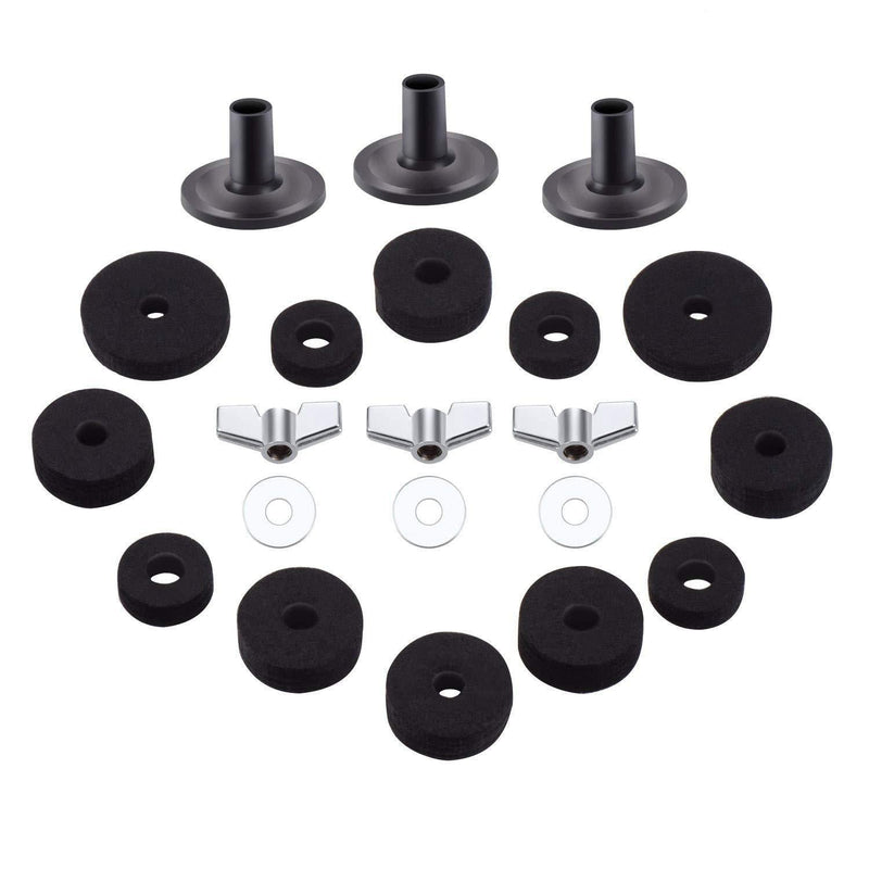 Minelife 21 Pieces Cymbal Replacement Accessories Cymbal Stand Accessories, Cymbal Felts Hi-Hat Clutch Felt Hi Hat Cup Felt Cymbal Sleeves with Base Wing Nuts and Cymbal Washer(Black)