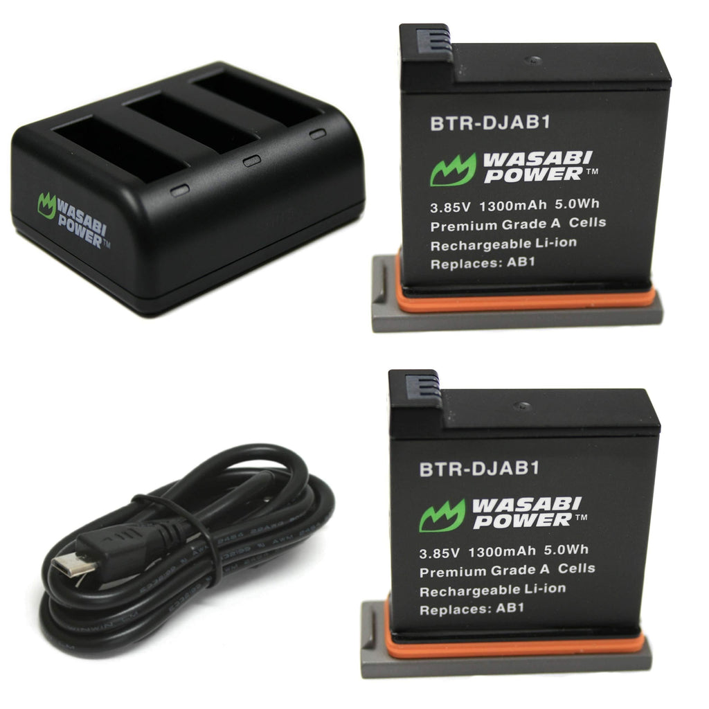 Wasabi Power Battery (2-Pack) and Triple USB Charger for DJI AB1 and DJI OSMO Action Camera