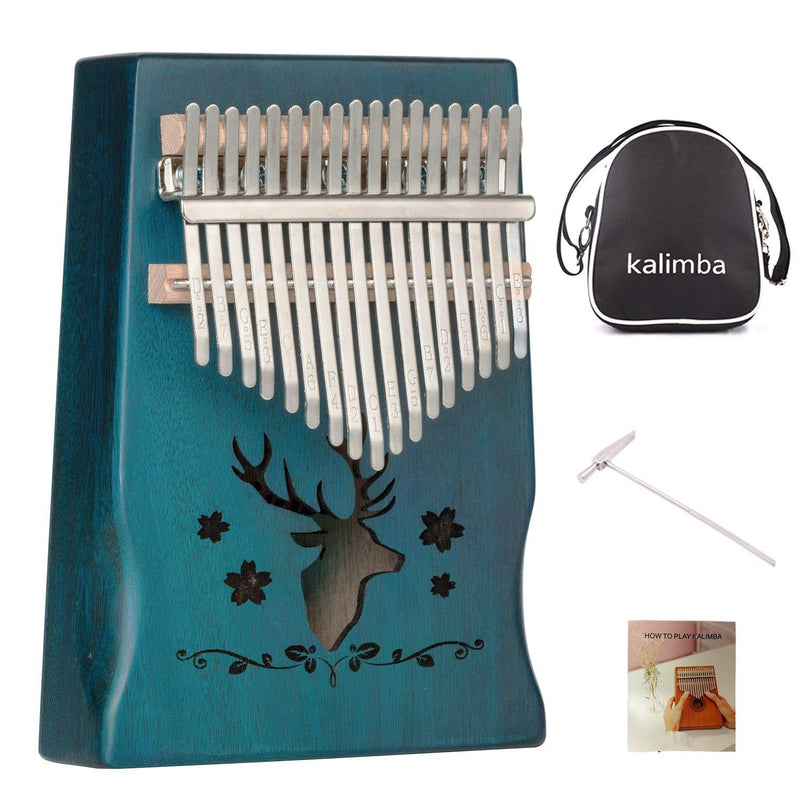 Kalimba 17 Keys Thumb Piano,Portable Mbira Finger Piano Gifts for Kids and Adults Beginners, Tuning Hammer and Study Instruction. (Blue) Blue
