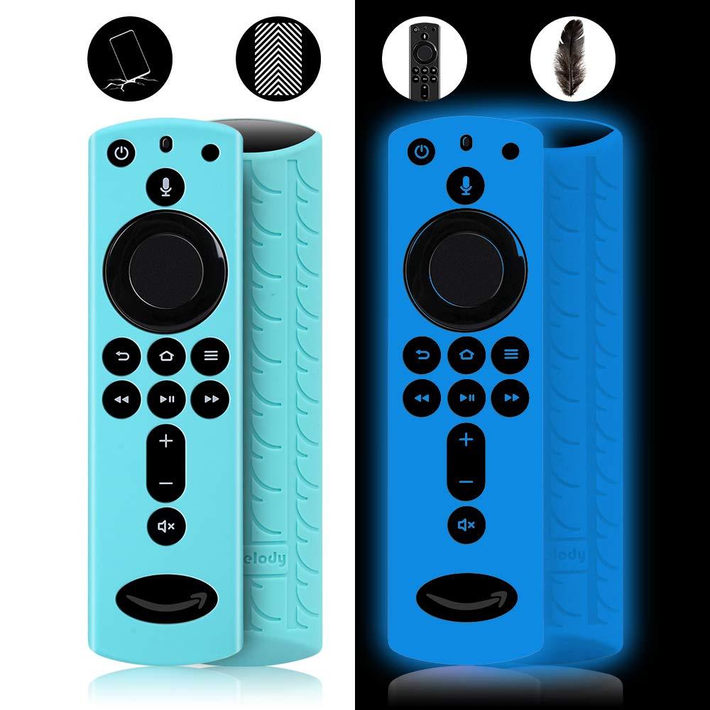 MBODM 2 Pack Firestick Remote Cover, Silicone Fire Remote Cover Compatible with 4K Firestick TV Stick, Firetv Remote Cover, Lightweight Anti-Slip Shockproof (Fluorescent Blue +Turquoise) Fluorescent Blue +Turquoise