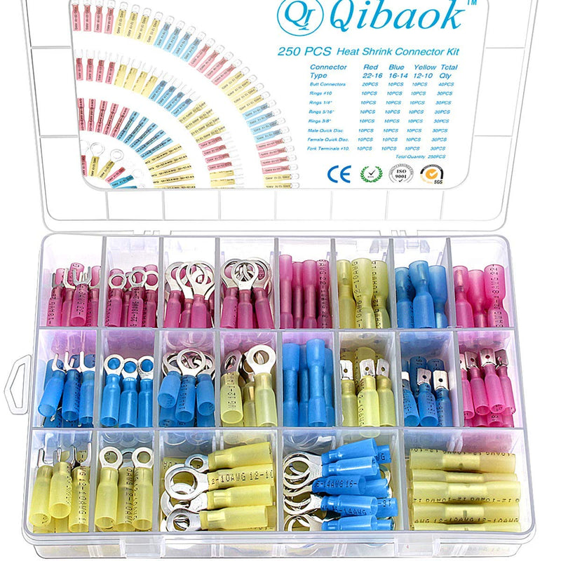 Qibaok 250 PCS Heat Shrink Wire Connectors Electrical Terminals Kit Waterproof Marine Automotive Terminals Set 1