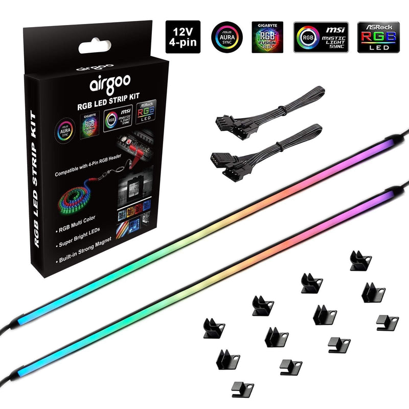 [AUSTRALIA] - NEON RGB LED Strip for PC, RGB LED Strip for 12V 4-Pin RGB LED headers, Compatible with ASUS Aura RGB, MSI Mystic Light, ASROCK Aura RGB Motherboard, Come with 12pcs Strong Magnetic Brackets Neon Rgb 2 Strips, Fit for 4-pin 12v 