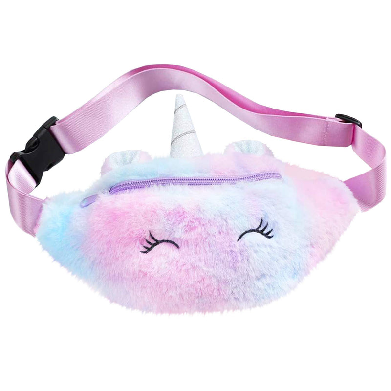 YuDanae Rainbow Unicorn Plush Fuzzy Fanny Pack Waist Bag Cute Bum Bag for Kids Girls(Purple) Purple