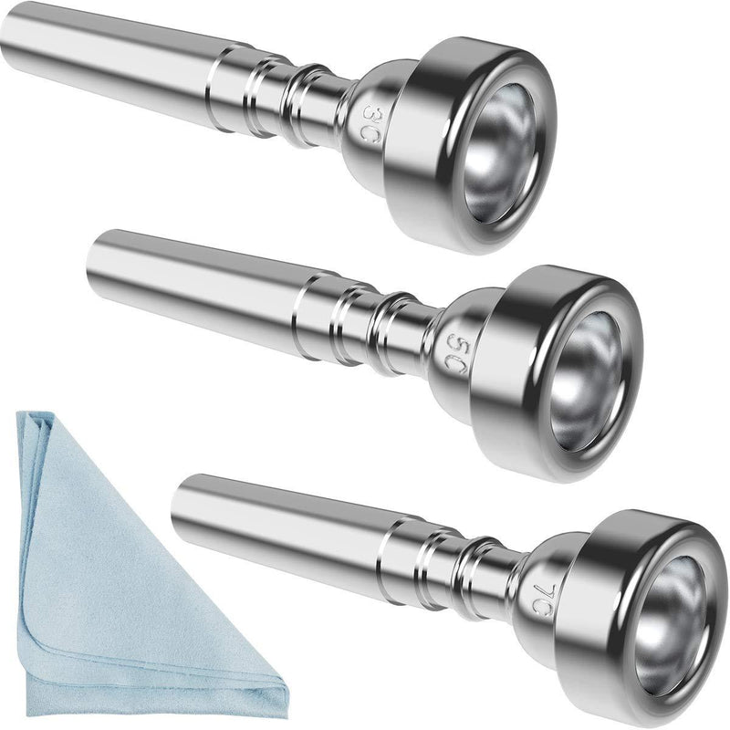 Silver Trumpet Mouthpiece 7C 5C 3C Trumpet Mouthpiece Set with Box Cleaning Cloth Compatible with Yamaha Bach Conn King Musical Instruments for Beginners and Professional Players 3Pack