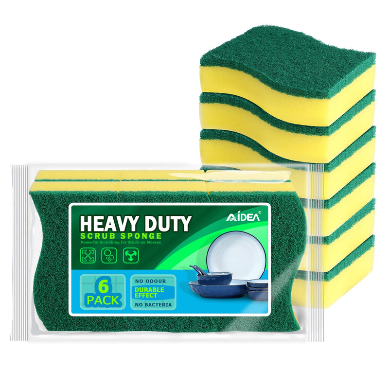 AIDEA Heavy Duty Scrub Sponge-12Count, Cleaning Scrub Sponge, Stink Free Sponge, Effortless Cleaning Eco Scrub Pads for Dishes,Pots,Pans All at Once,Size: 4.3"x 3.12" x 1.2" 12 Count (Pack of 1)
