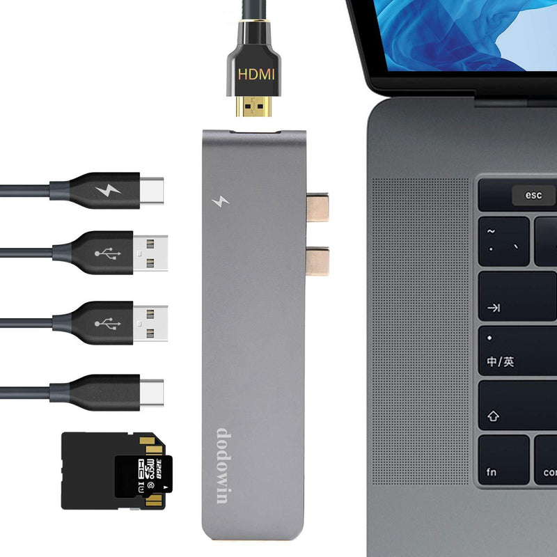 dodowin USB-C Hub MacBook Pro Adapter Compatible with MacBook Pro 2016-2020 13/15/16inch, MacBook Air 2018-2020 Dongle Dock with Thunderbolt 3, USB-C, 4K HDMI, 2USB 3.0 SD&TF Reader space grey