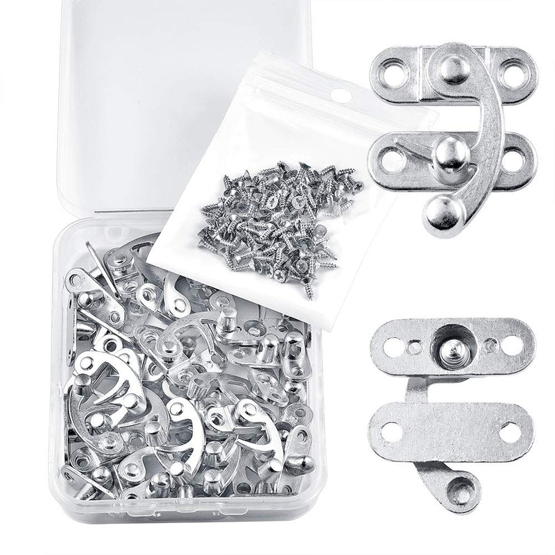 PGMJ 20 Pieces Jewelry Box Hardware Thickened Solid Antique Right Latch Hook Hasp Horn Lock Wood Jewelry Box Latch Hook Clasp and 80 Replacement Screws (Silver) Silver