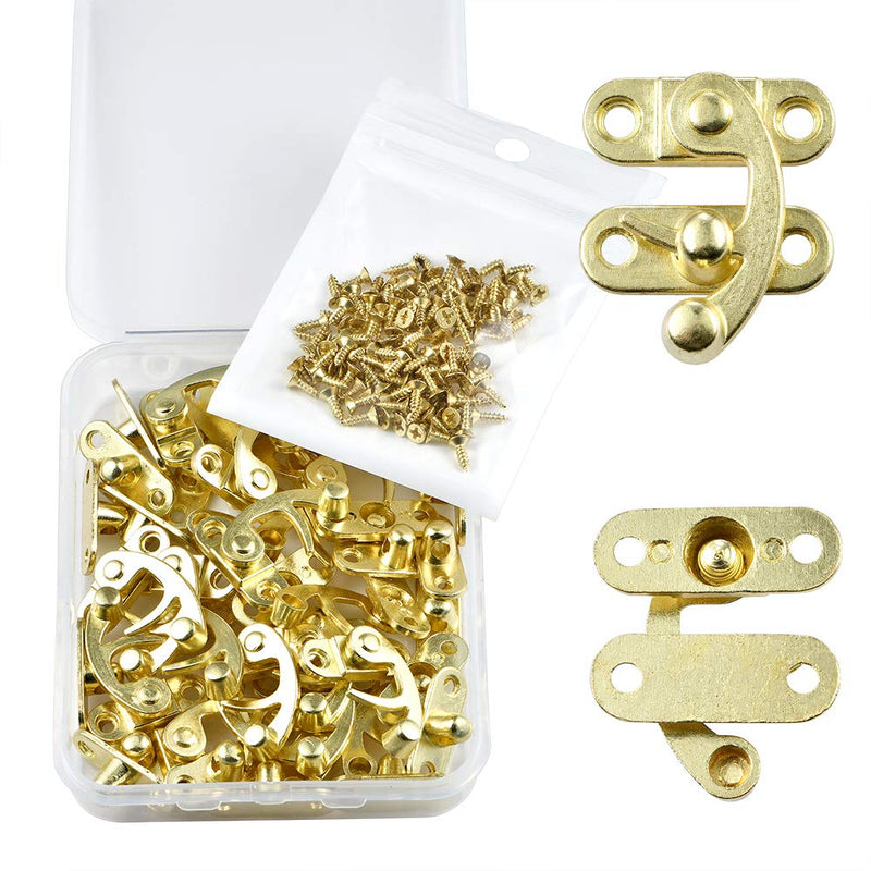 PGMJ 20 Pieces Jewelry Box Hardware Thickened Solid Antique Right Latch Hook Hasp Horn Lock Wood Jewelry Box Latch Hook Clasp and 80 Replacement Screws (Gold) Gold