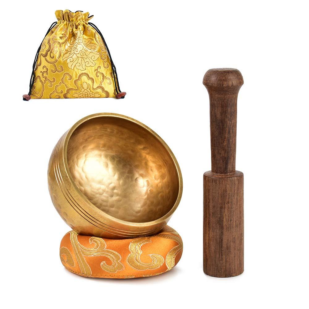 HOKPA Tibetan Singing Bowl Set, Meditation Bowl Handcrafted for Yoga Room Living Room with Gold Silk Pouch