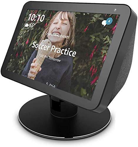 Echo Show 8 Adjustable Aluminum Swivel Stand, eight rare-earth magnets on the top stand for Amazon Echo Show 8, Horizontal 360 Rotation Longitudinal Angle Change Base Black ES012-01