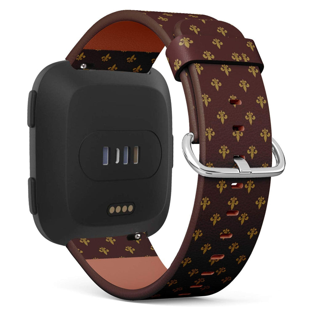 Q-Beans Replacement Band, Compatible with Fitbit Versa/Versa 2 / Versa Lite - Leather Band Bracelet Strap Wristband Accessory with Quick-Release Pins // Royal Lily Fleur De Lis