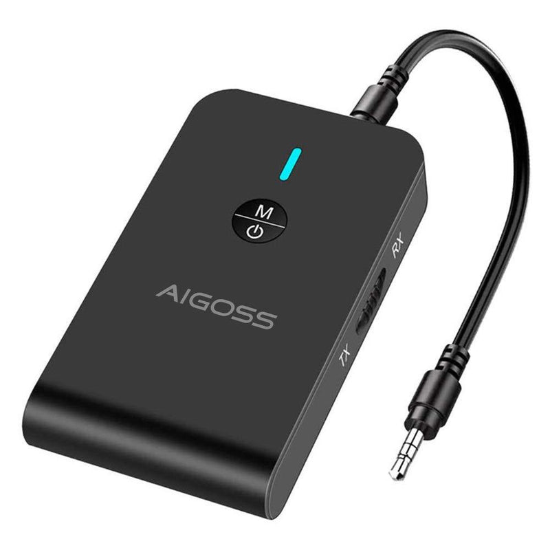 Aigoss Bluetooth 5.0 Audio Transmitter Receiver, 2 in 1 Wireless 3.5mm Adapter AptX Low Latency for TV/Home Sound System, Wired Speaker and Headphones, Black