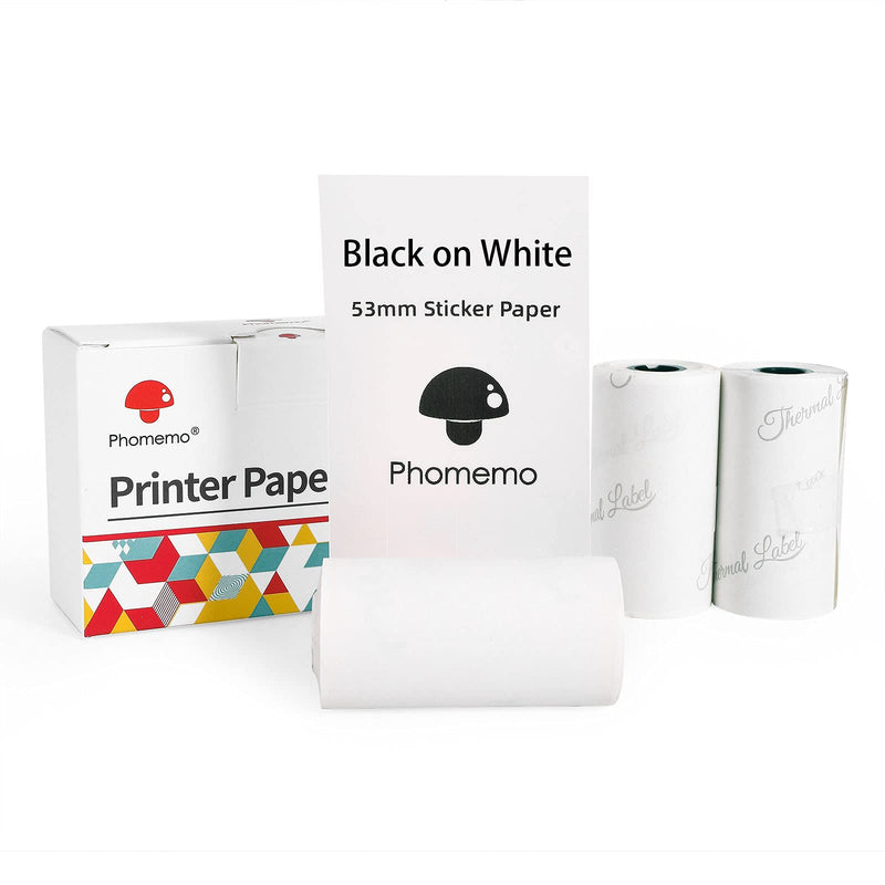 Phomemo White Self-Adhesive Thermal Paper, Glossy White Sticker Paper M02/M02 Pro/M02S/M03 Bluetooth Pocket Mobile Printer, 50mm x 3.5m, Diameter 30mm, 3-Rolls