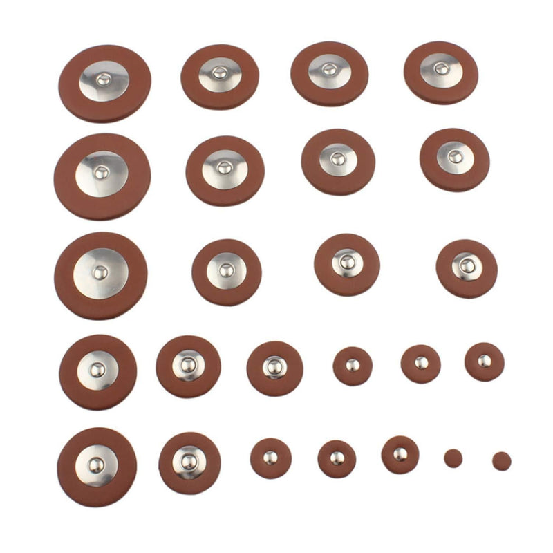 FarBoat 25Pcs Sax Leather Pads 14 Sizes Replacement Accessories for Alto Saxophone Brown
