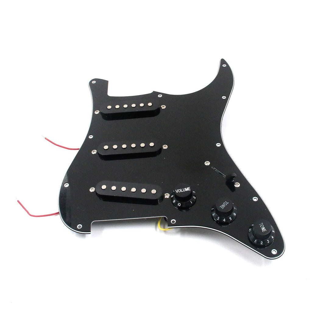 FarBoat Loaded Prewired Pickguard Scratch Plate SSS Set, Single Coil Pickups, 5 Way Switch, Potentiometers, Knobs, Screws for Electric Guitar SQ ST(Black) black