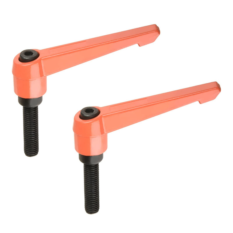 Othmro 2Pcs Clamping Lever Handle M10 Thread Push Button Ratchet Lever, Aluminum Alloy Adjustable Push Button Locking Handle with Male Threaded Stud M10*40mm Orange M10x40，2pcs