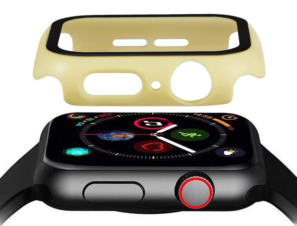 Hontao Hard PC Case with Tempered Glass Screen Protector, Full Coverage Ultra-Thin HD Clear Touch Sensitive iWatch Cover Compatible Apple Watch Series 3/2/1 (Yellow, 38mm) Yellow 38 mm