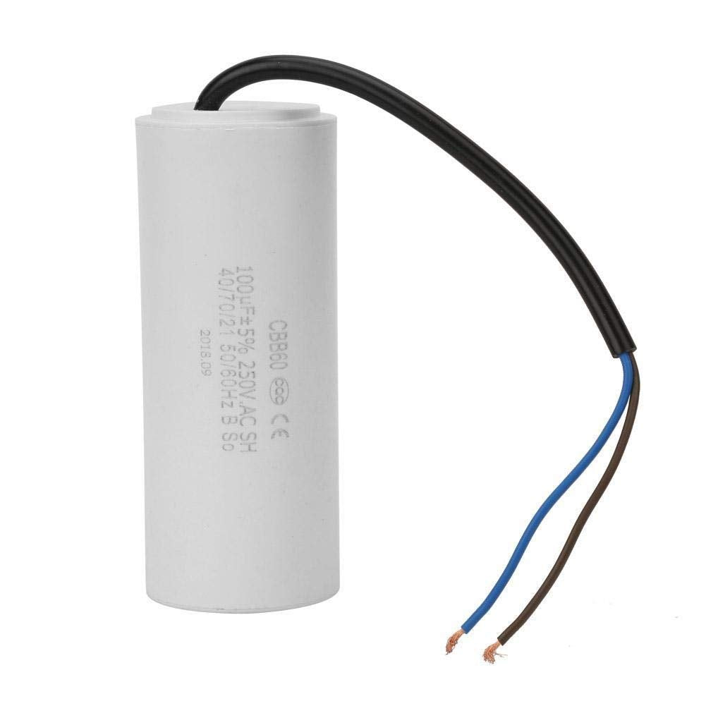 Run Capacitor, CBB60 Run Capacitor with Wire Lead 250V AC 100uF 50/60Hz for Motor Air Compressor