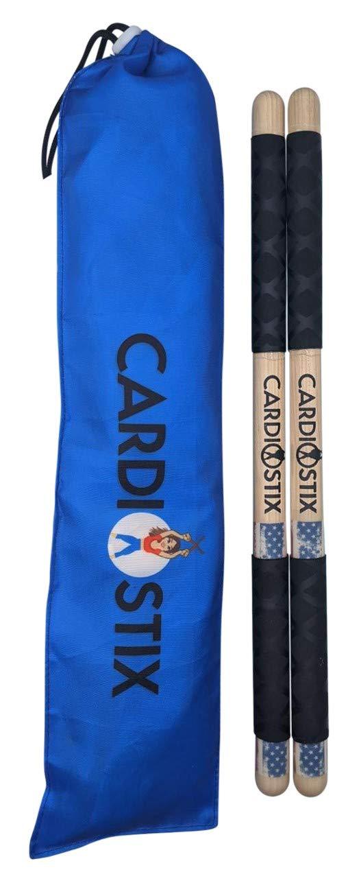 CardioStix 8.5oz Bundle Highest-Weighted Double Grip(1 PAIR) Premium American Hickory Wood Cardio Drum Sticks | Drumming, Fitness, Aerobic Class, Exercises American Flag with Bag-NEW IMPROVED!