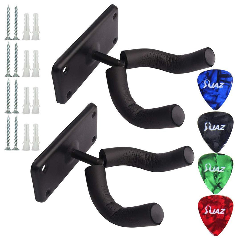 Guitar Hanger 2 Pack Guitar Wall Mount Bracket Holder for Guitar Ukelele Bass Mandolin Banjo with 4 Free Guitar Picks (Black 2 Pack)