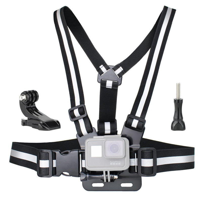 SOONSUN Chest Mount Harness Compatible with GoPro Hero 10 9 8 7 6 5 4 3 2 Fusion Session AKASO SJCAM DJI OSMO Action Camera – Fully Adjustable Chest Strap Mount with Reflective Belt