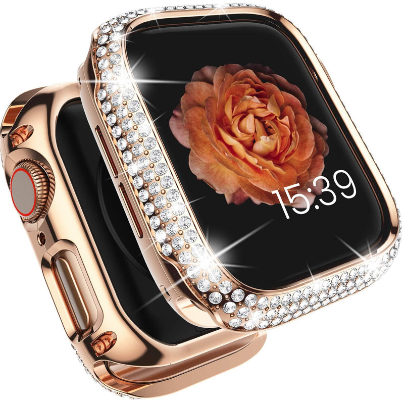Tensea Metal Bling Case Compatible with Apple Watch Series 6 SE 5 4 44mm Full Cover Protective Screen Protector Diamond Metal Frame for Watch iWatch Gift for Women Girls (Rose Gold, 44mm) Rose Gold