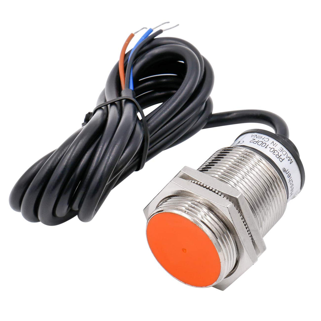 Heschen M30 Inductive Proximity Sensor Switch PR30-10DP2 Cylindrical Type Detector 10mm DC12-24V 3-Wire PNP NC(Normally Closed) CE