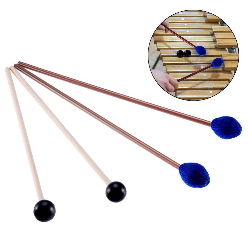Vankcp Marimba Mallets, 1 Pair Medium Blue Hard Yarn Marimba Mallets and 1 Pair Rubber Mallets Sticks with Wood Handle for Percussion Marimba Playing Glockenspiel Marimba (Style 1) Style 1