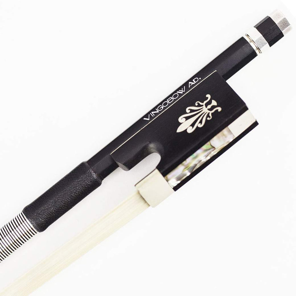 Carbon Fiber Violin Bow 4/4 Size (White Horse Hair) VINGOBOW 106V Advanced Level Peacock Flower Pattern Ebony Frog 4 4 Full Great Balanced Straight Smooth Screw Strong and Durable Warm Sound