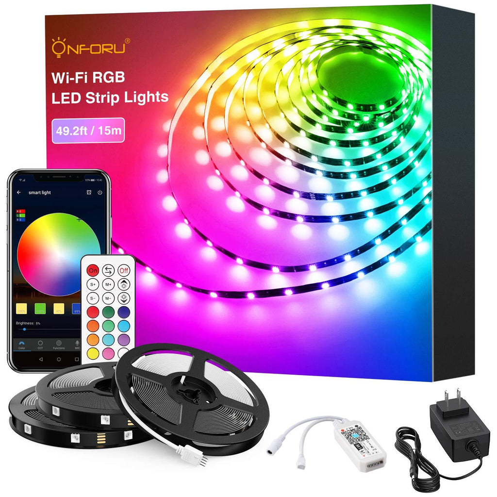 [AUSTRALIA] - Onforu 49.2ft Smart WiFi LED Strip Lights,15m RGB Light Strip Compatible with Alexa, Google Assistant, Dimmable Colored LED Light Strip by App Control, Music Synchronize Color Changing Tape Lights 