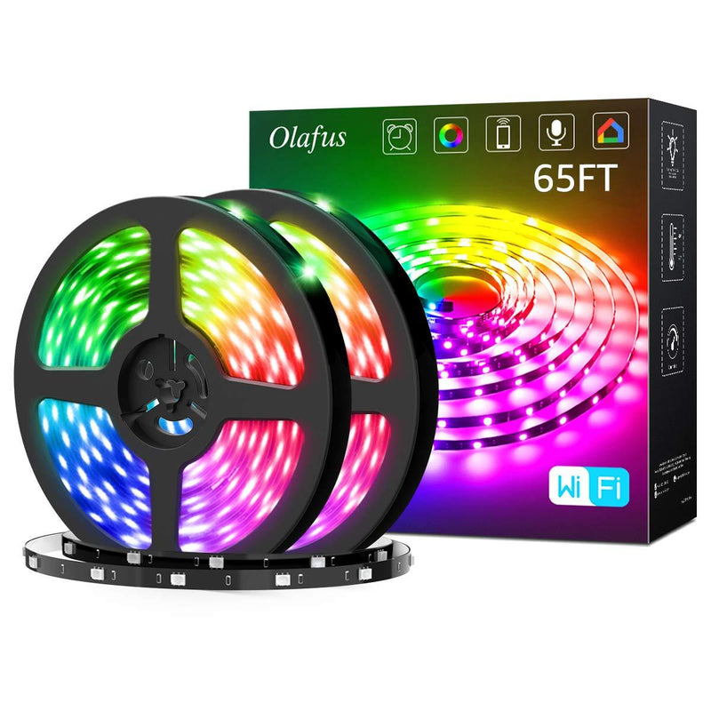 [AUSTRALIA] - Olafus 65ft Smart RGB LED Strip Lights Kit, Music Synch WiFi Tape Lights with Remote, 24V 20m Strip with 600 LEDs 5050, Dimmable Color Changing Lighting Strips, Compatible with Alexa, Google Assistant 