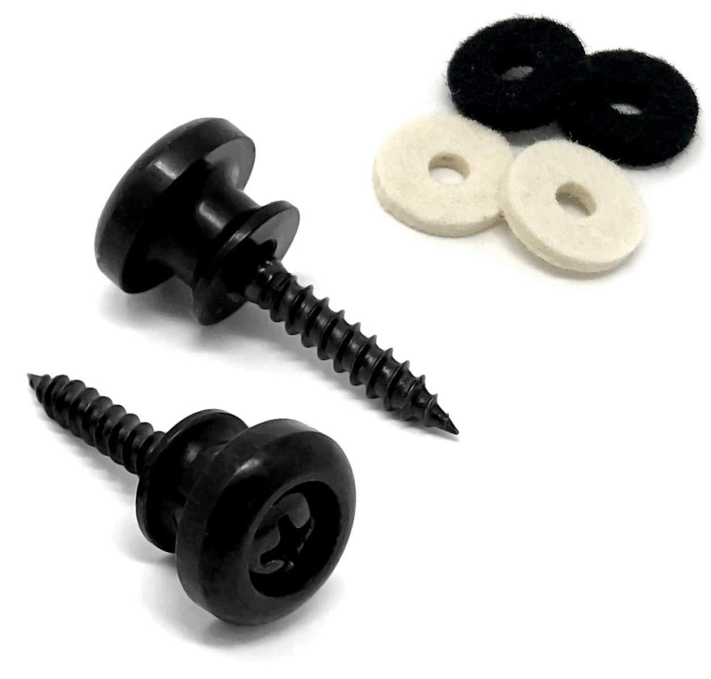 Vintage Forge Guitar Strap Buttons Black Modern Style for Guitar and Bass (2) with Screws and Felt Washers Universal Fit for Ibanez, ESP, Jackson and others SB75-BLK