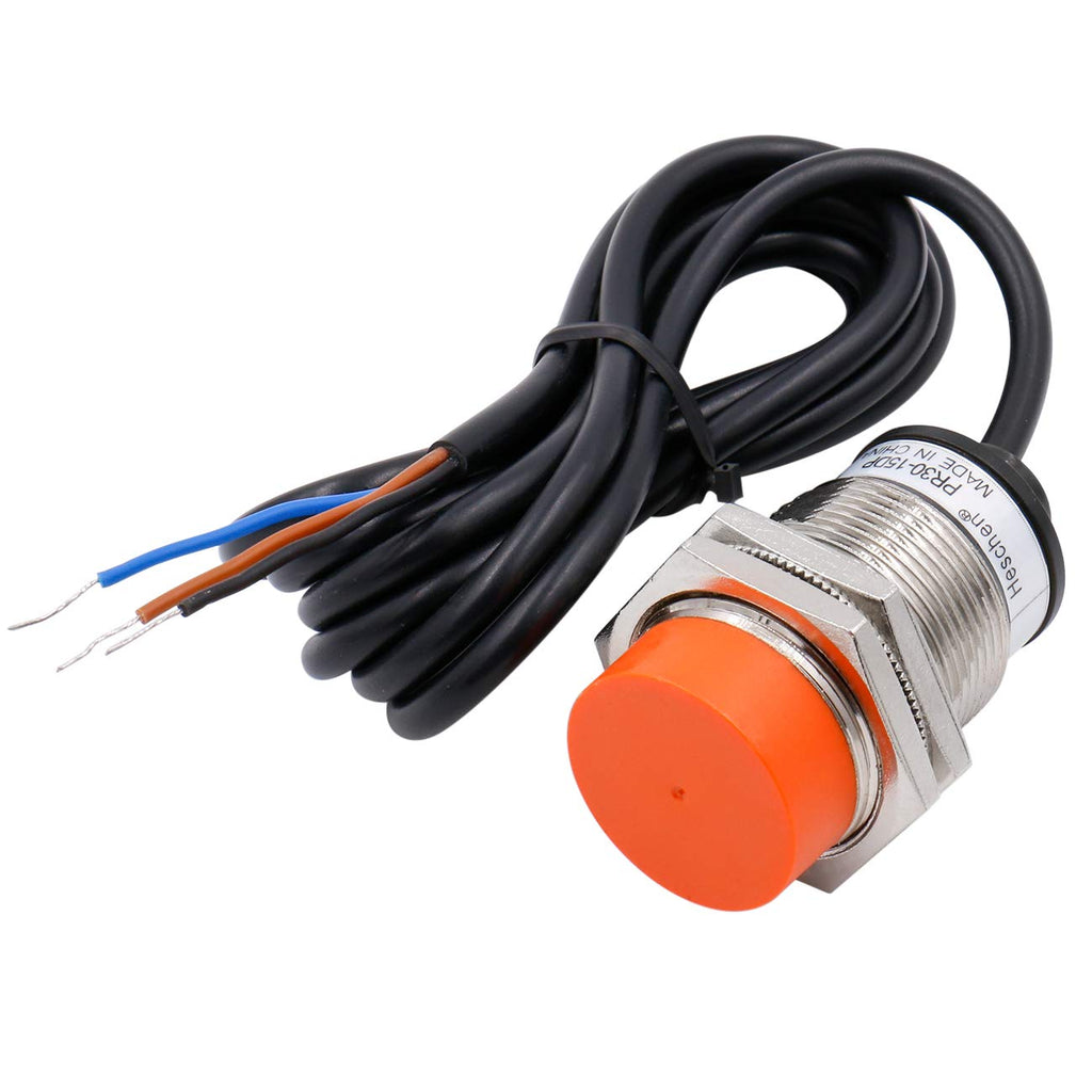 Heschen M30 Inductive Proximity Sensor Switch PR30-15DP Cylindrical Type Detector 15mm DC12-24V 3-Wire PNP NO(Normally Open) CE