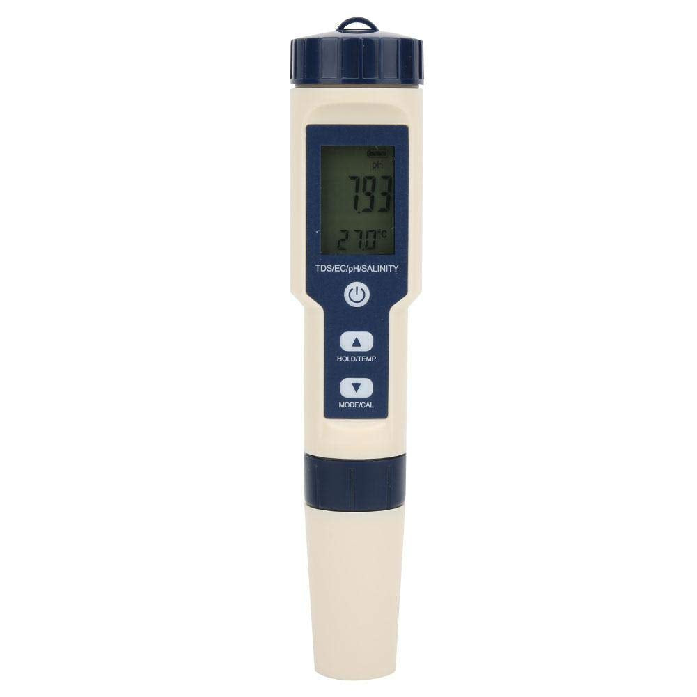 Water Quality Tester, EZ-9909 5 in 1 Function Water Quality Testing Meter PH Salinity TDS EC Tester with Backlight for Aquaculture, Drinking Water, Swimming Pool