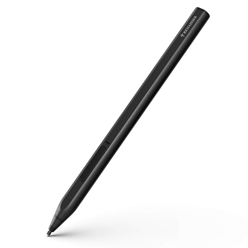 RENAISSER Stylus for Surface, Made in Taiwan, 4096 Pressure Sensitivity, 100% Match Surface Pro X/7/6/5 Magnetic Attachment, First D Shape Body, Quick Charge, Rechargeable, Raphael 520 Black