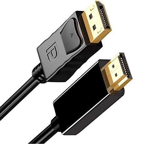 DisplayPort to HDMI HDTV Cable 6 feet, Gold-Plated DisplayPort DP to HDMI Cable Male to Male Adapter 1080P Support Video and Audio for DELL, HP, ASUS, etc Black
