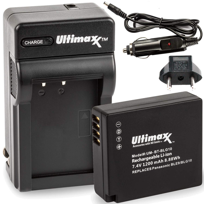 Ultimaxx Rapid Travel Charger with BLG10 Battery (1200mAh) for Panasonic Lumix DC-GX9, DC-LX100 II, DC-ZS200, DC-ZS70, DC-ZS80, DMC-GX80, DMC-GX85, DMC-ZS60, DMC-ZS100, DMC-GF6, DMC-GX7K, DMC-LX100K