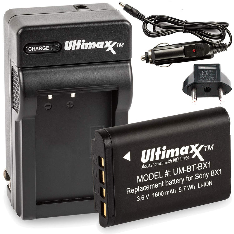 Ultimaxx AC/DC Rapid Home & Travel Charger with BX1 Extended Life Battery (1600mAh) for Sony Cyber-Shot M8, DSC-HX80, HX90V, HX95, HX99, HX350, RX1, RX1R II, RX100, FDR-X3000, HDR-AS50, HDR-300