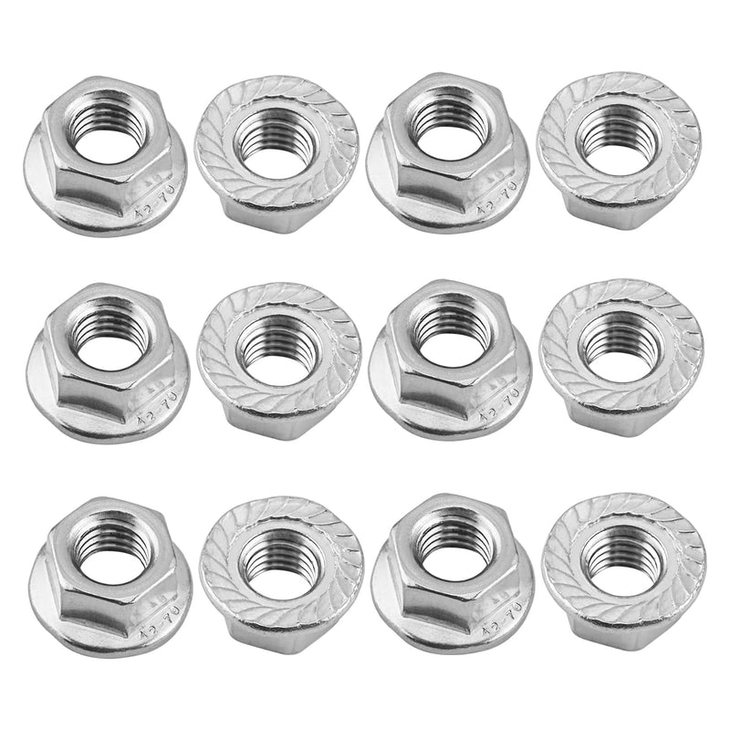 MroMax M10-1.5mm Serrated Flange Hex Lock Nuts 304 Stainless Steel Serrated Metric Hex Flange Lock Nuts for Automobiles, Motorcycles, Generators, Home Appliances Silver 12Pcs