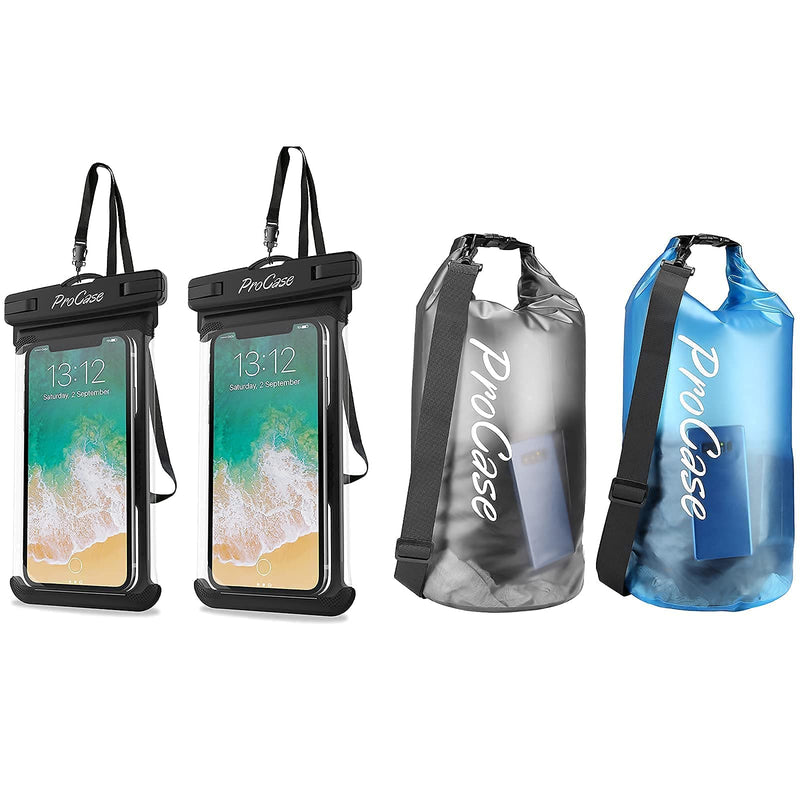 ProCase Universal Waterproof Case Cellphone Dry Bag Pouch Bundle with 2 Pack Floating Waterproof Dry Bag Clear 20Liter